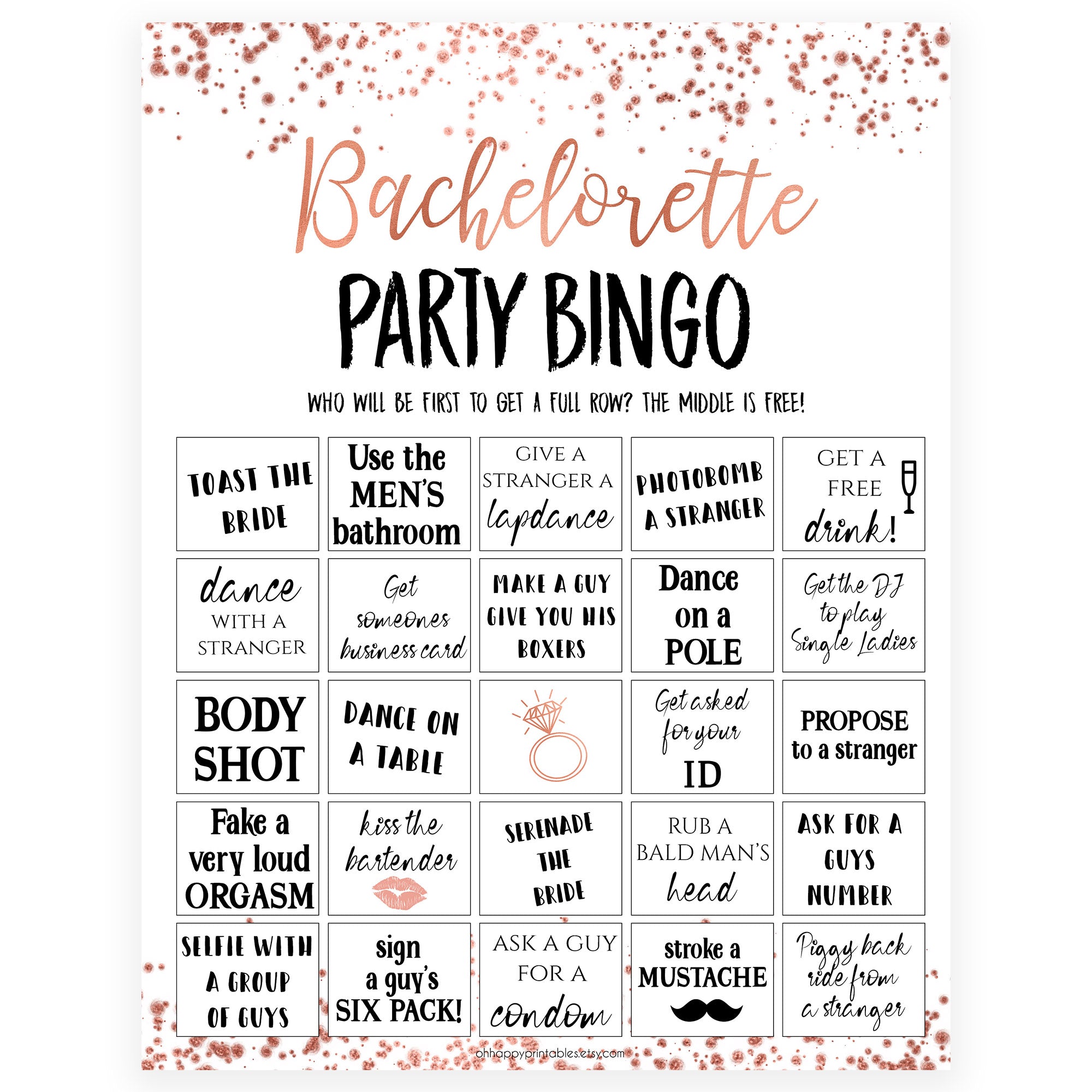 Rose Gold Bachelorette Party Bingo | Shop Printable Bachelorette ...