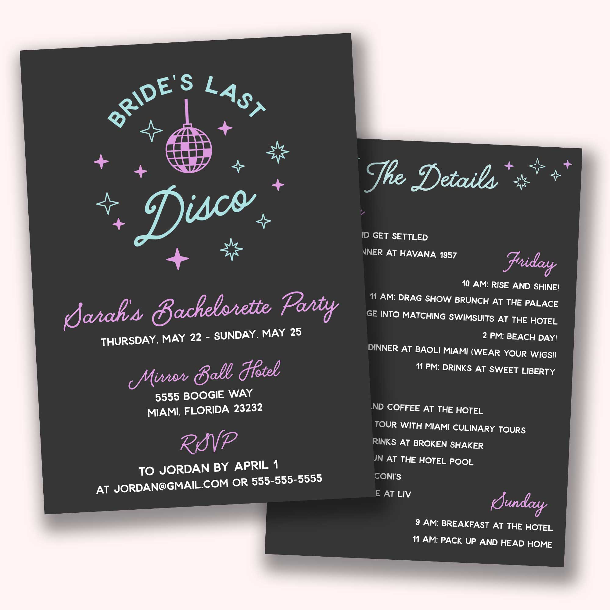 Brides Last Disco Bachelorette Party Invitation Template | Stag &  Hen