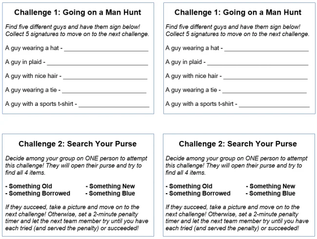printable bachelorette scavenger hunt list