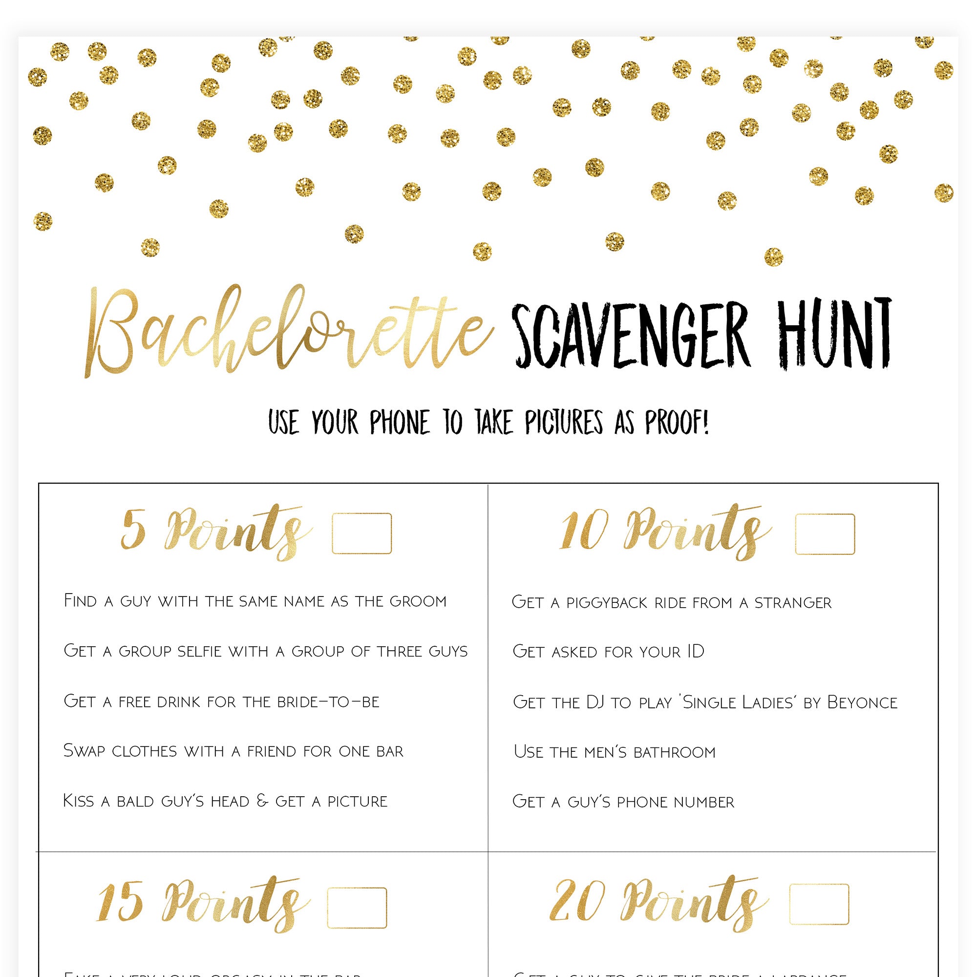 printable bachelorette scavenger hunt list