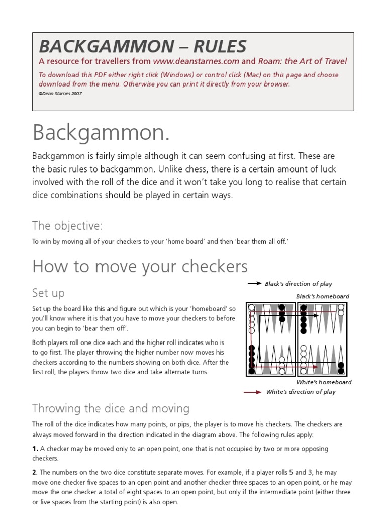 printable backgammon directions
