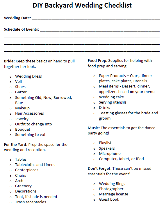 DIY Backyard Wedding Checklist &  Planning Guide - A Moms Take