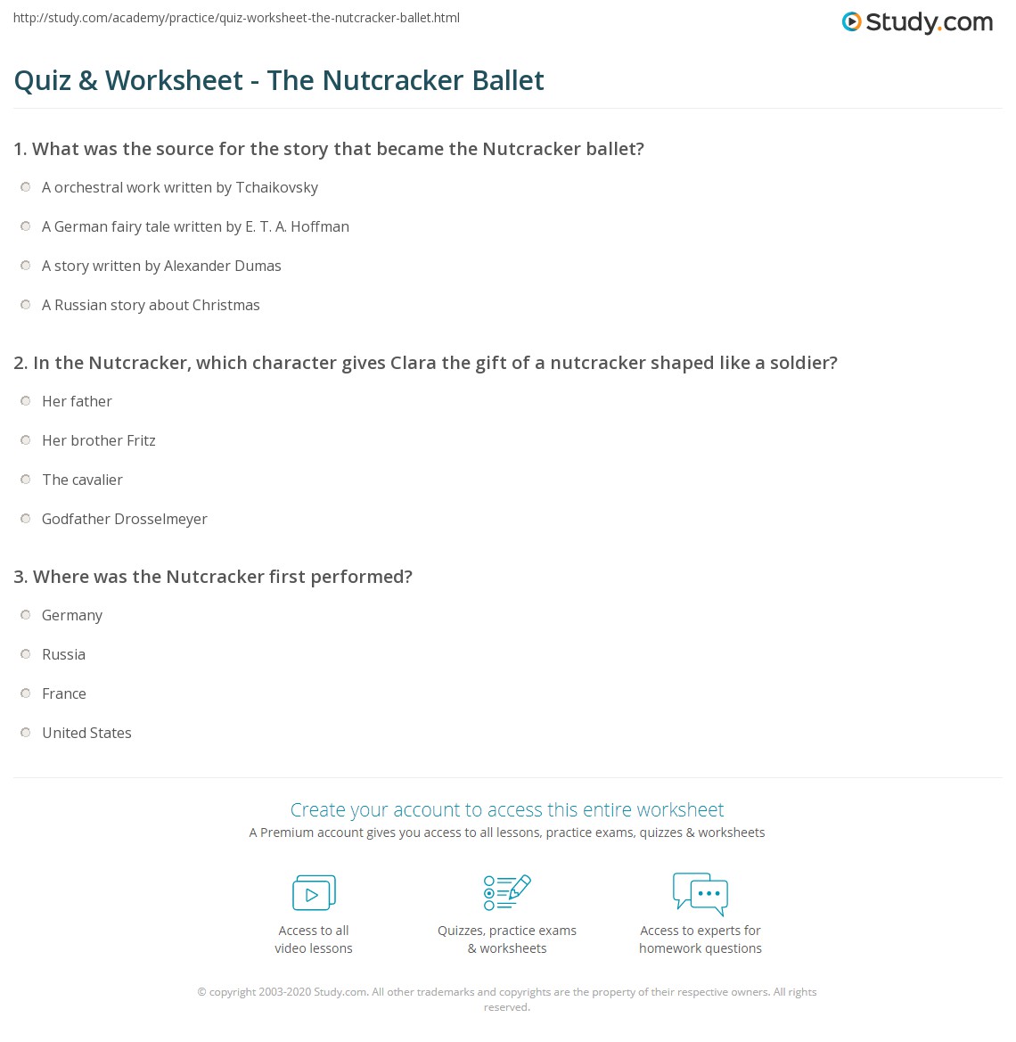 Quiz &  Worksheet - The Nutcracker Ballet | Study.com
