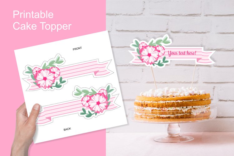 Printable Pink Baby Shower Flower Ribbon Banner Cake Topper