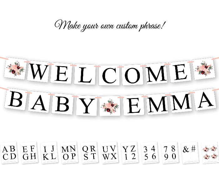 Printable Welcome Baby Name Banner - Coral and Maroon Watercolor ...