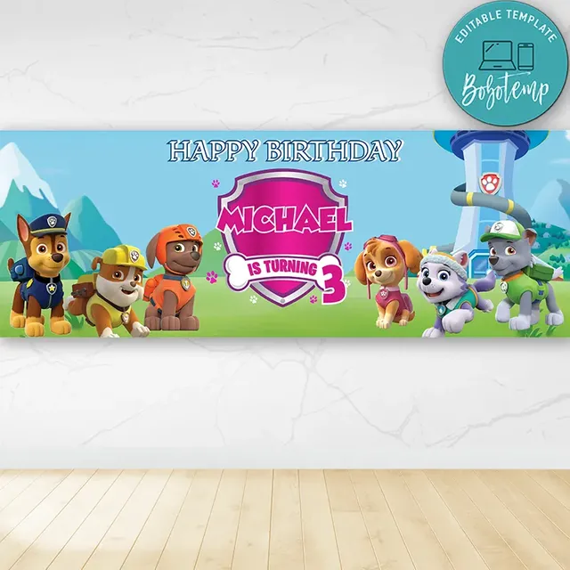 Girl Paw Patrol Birthday Banner Printable Instant Download | Bobotemp