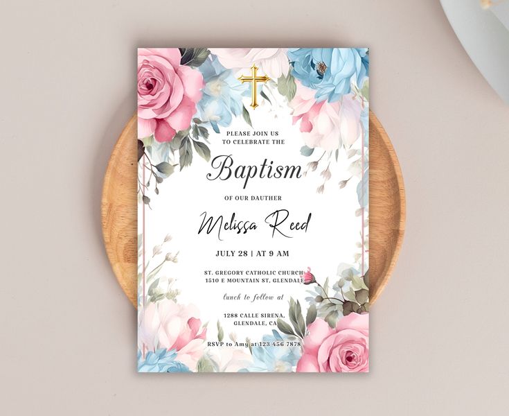 Baptism invitation template, Girl baptism invitation, Baptism editable ...