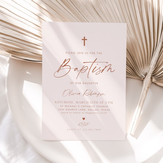 Boho Minimalist Baptism Invitation, Minimal Baptism Invitation ...