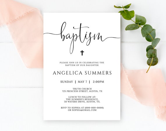 Baptism Invitation Template, Printable Baptism Invite, TRY FREE ...