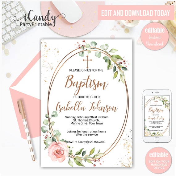 Baptism Invitation Instant Download Template, Baptism Invitation ...