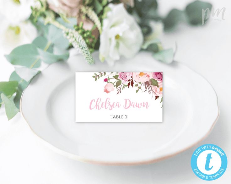 Baptism Place Card Template for Girl, Printable Pink Floral Baptism ...