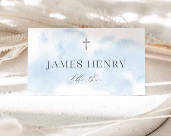 Christening Place Card Template, Printable Place Cards, Baptism ...