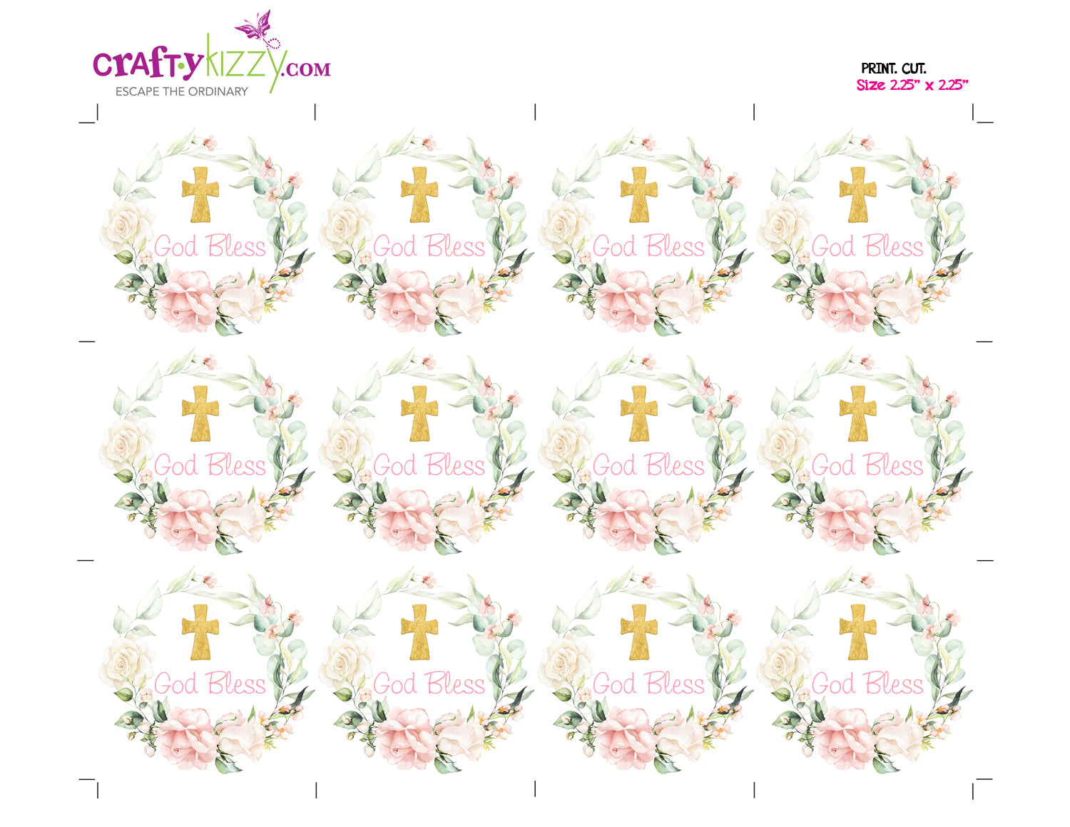 Christian God Bless Favor Tags - Floral Holy Communion party ...