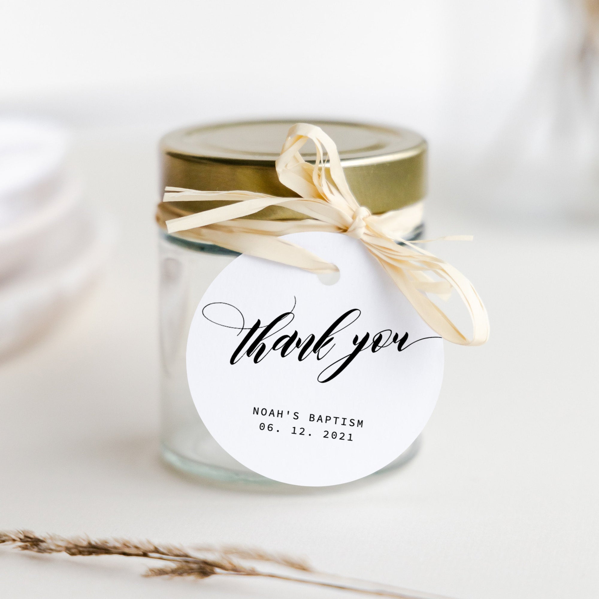 Black Script Baptism Favor Tags Template, Printable Minimalist ...
