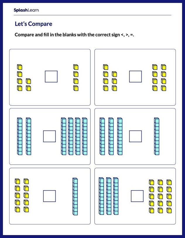 Compare Using Base-10 Blocks - Math Worksheets - SplashLearn