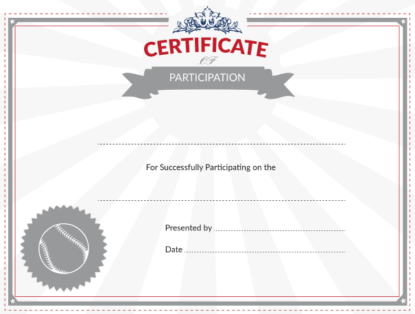 Printable Baseball Certificate of Participation Award