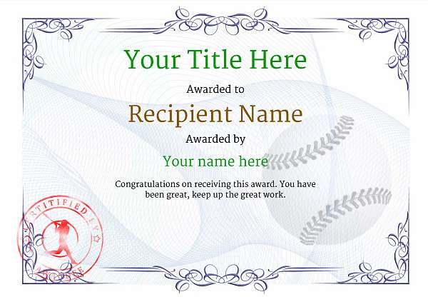 Use free Baseball certificate templates - by awardbox