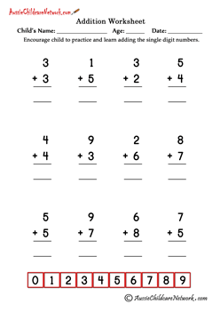 Single Digit Simple Addition Worksheets - Aussie Childcare Network