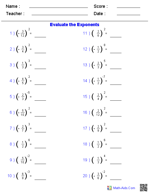 Exponents and Radicals Worksheets | Exponents &  Radicals ...