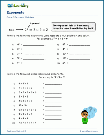 Exponents Worksheets for Grade 5 | Worsheets library