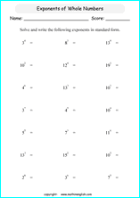 Free printable exponents and prower of ten math worksheets for ...
