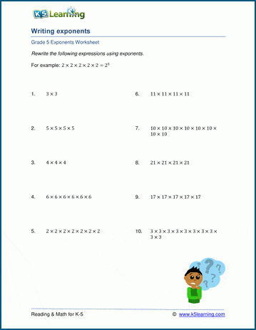 Writing Exponents Worksheets | Worsheets library