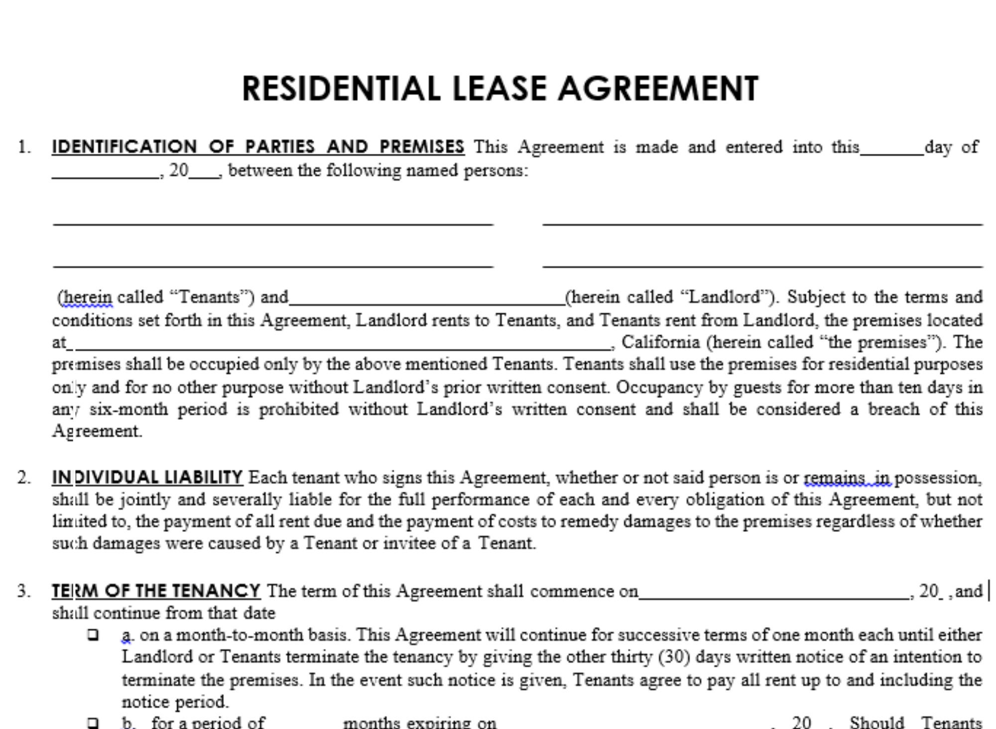 Residential Lease Agreement Editable Rental Agreement Simple 