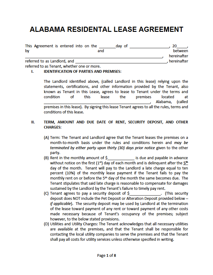 printable basic rental agreement or residential lease