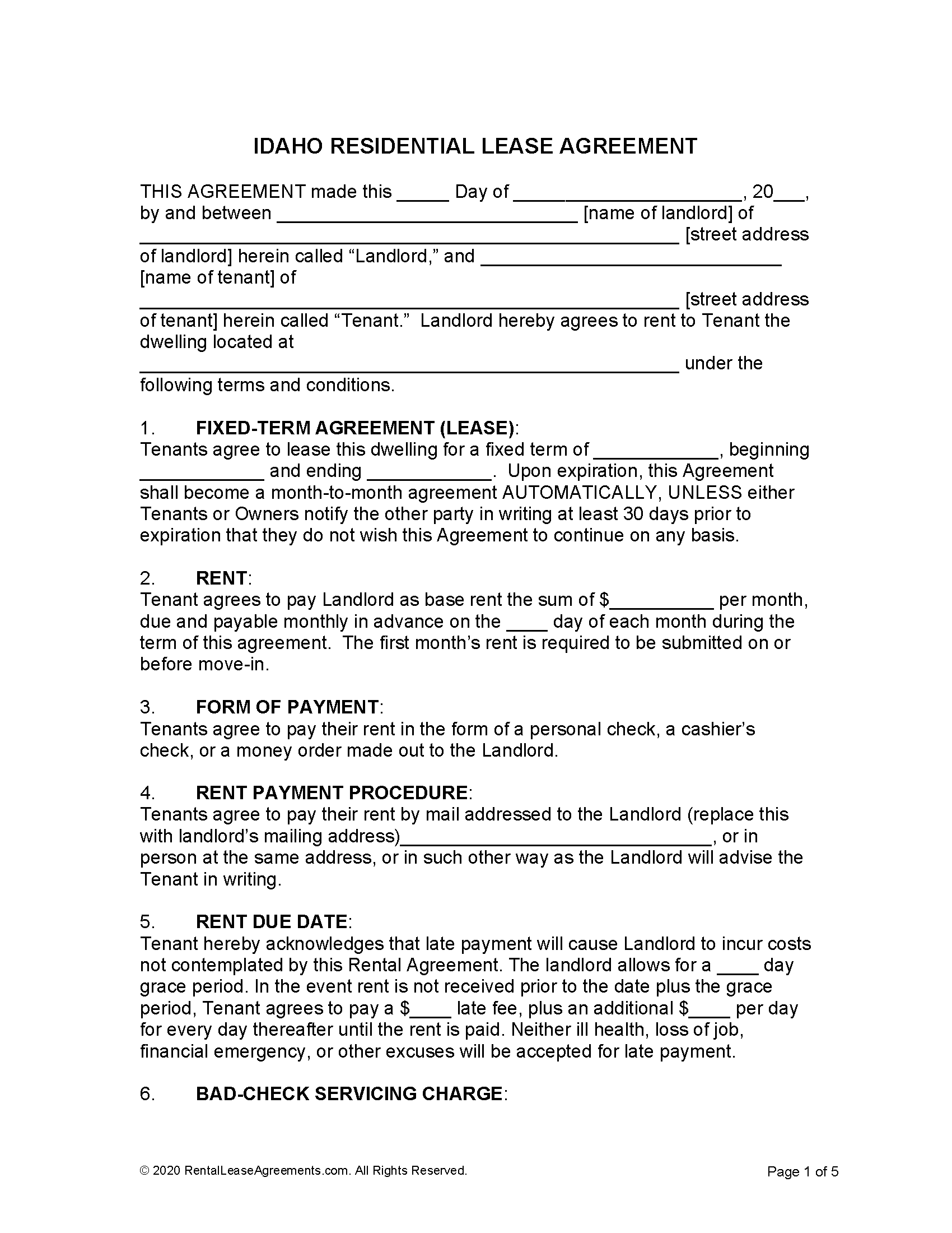 printable basic rental agreement or residential lease
