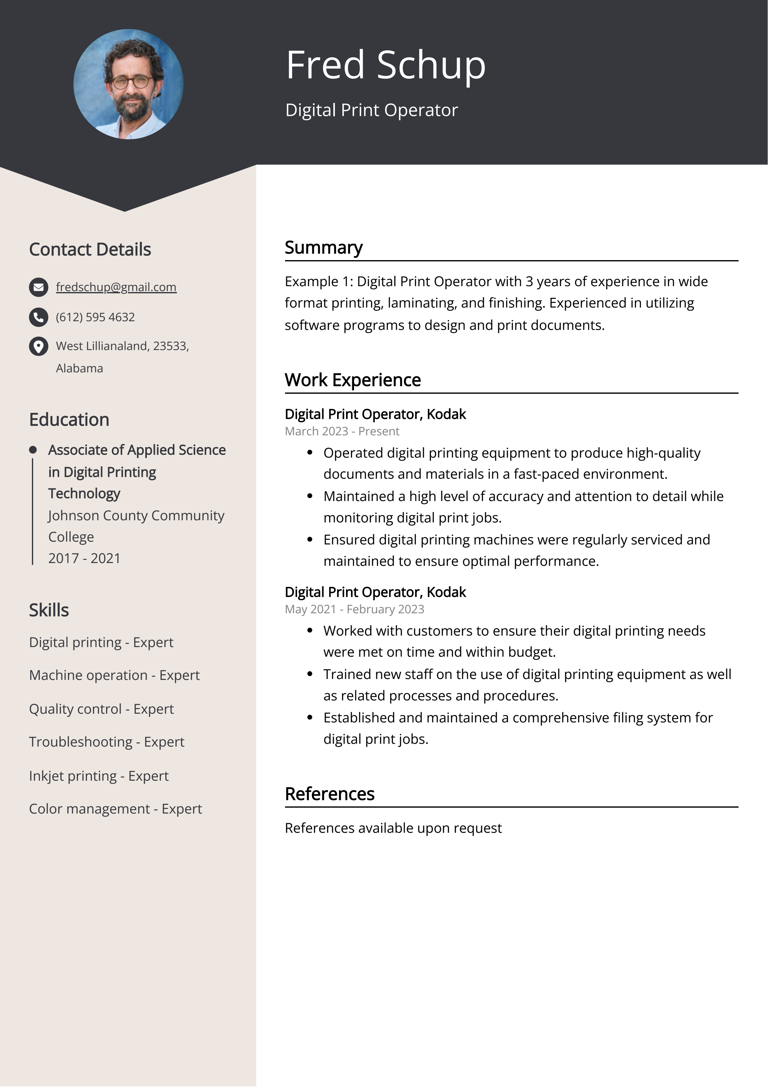 Digital Print Operator CV Example for 2024 (Skills &  Templates)