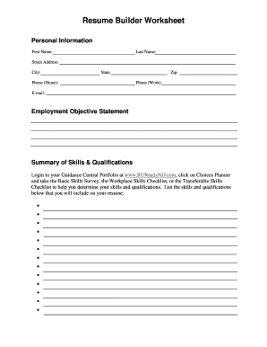 Resume Worksheet - Fill Online, Printable, Fillable, Blank | pdfFiller