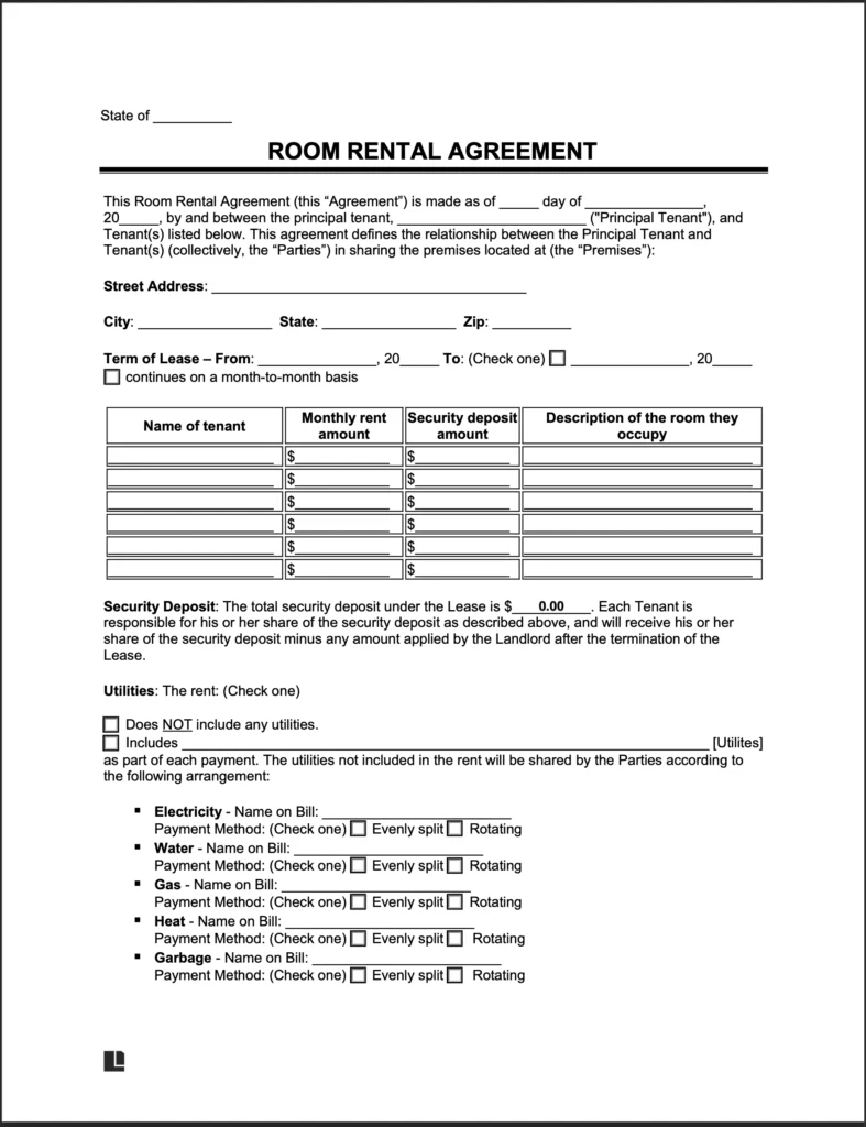 Free Room Rental Agreement Form | Legal Templates