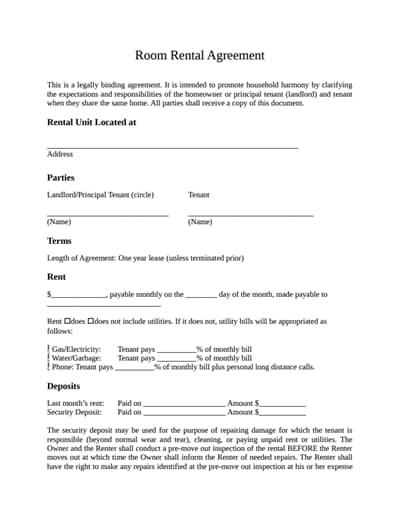 Free Download Room Rental Agreement Template