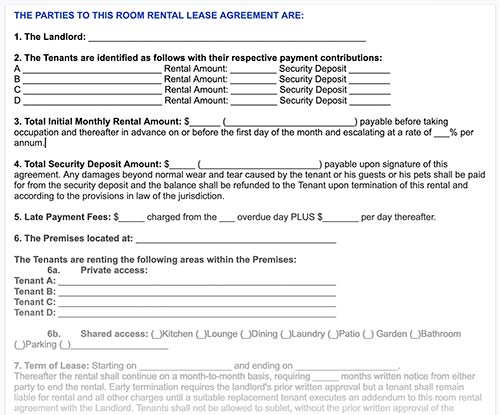 printable basic room rental agreement