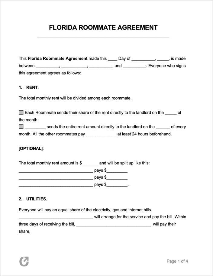 Free Florida Roommate Agreement | PDF | WORD