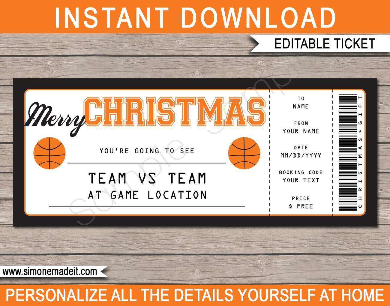 Christmas Basketball Ticket Gift Voucher | Printable Basketball ...