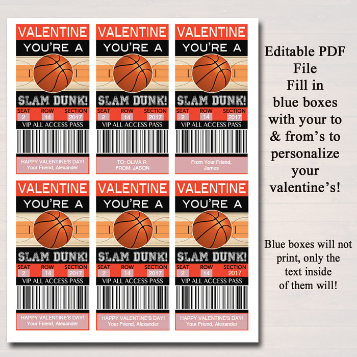 Basketball Ticket Valentines Day Card | TidyLady Printables