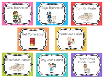 8 Printable Bathroom and Handwashing Posters. Girls/Boys Bathroom ...