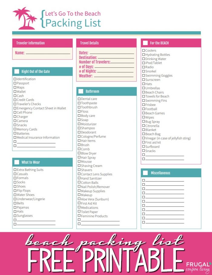 printable beach holiday packing list