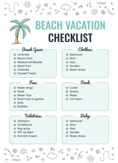 printable beach holiday packing list