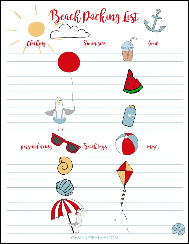 free-beach-packing-list-printable-oh-my-creative-worksheets-library for Free Printable Printable Beach Packing List Free Beach Packing List Printable - Oh My Creative - Worksheets Library for Free Printable Printable Beach Packing List