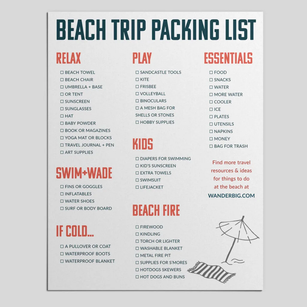 printable beach vacation packing list