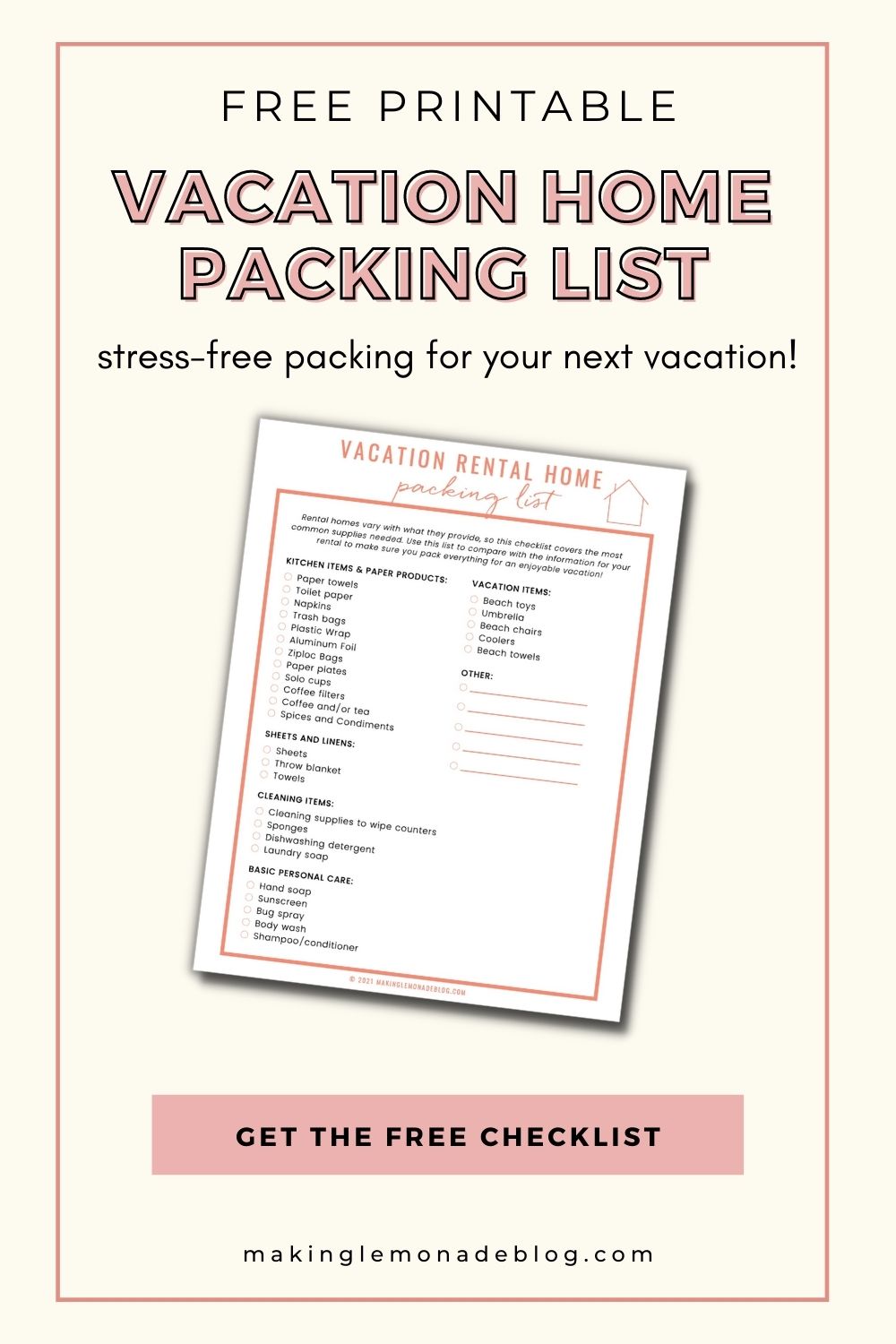 Printable Vacation Rental Packing List - Making Lemonade