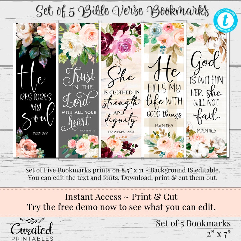 Printable Bible Verse Bookmarks, Instant Download Bookmarks ...