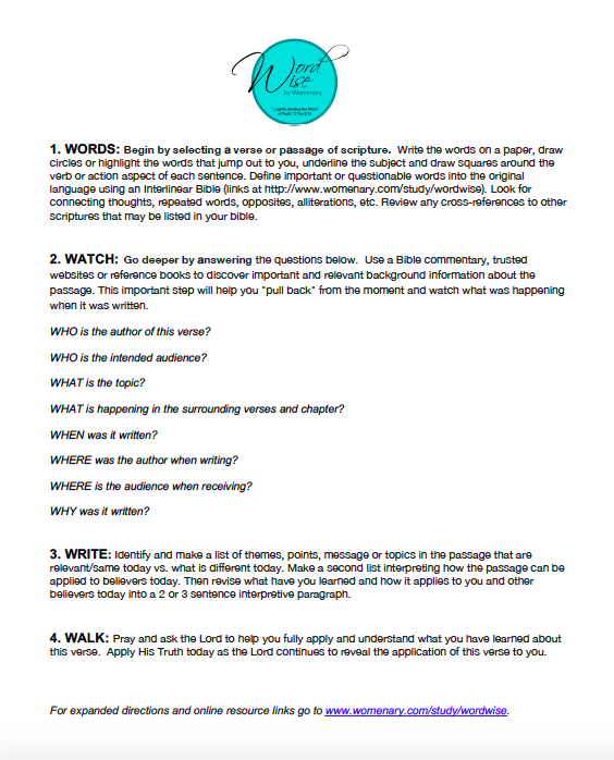 Womenary - Word Wise Bible Study Worksheet - PRINTABLE