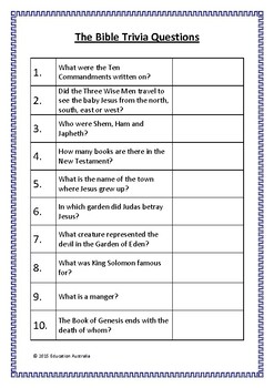 The Bible Trivia Questions / Quiz - 30 Questions With Answers - Religion