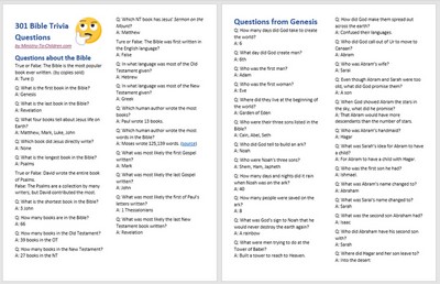printable bible trivia questions answers
