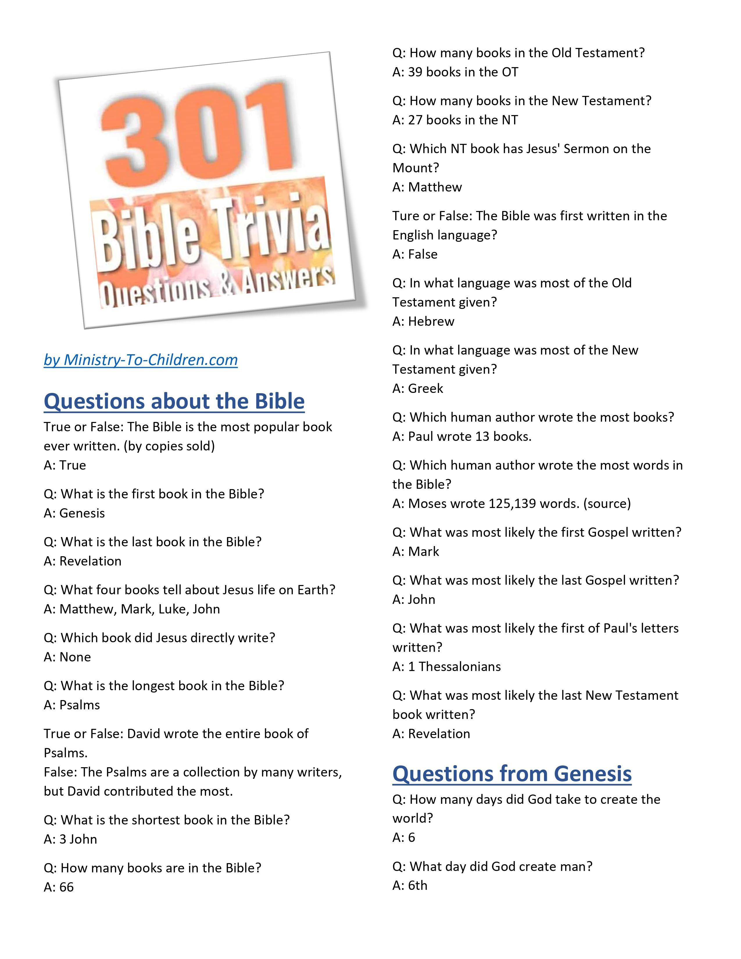 printable bible trivia questions answers