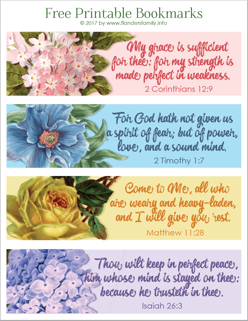 Pretty Printable Scripture Bookmarks - Flanders Family Home Life