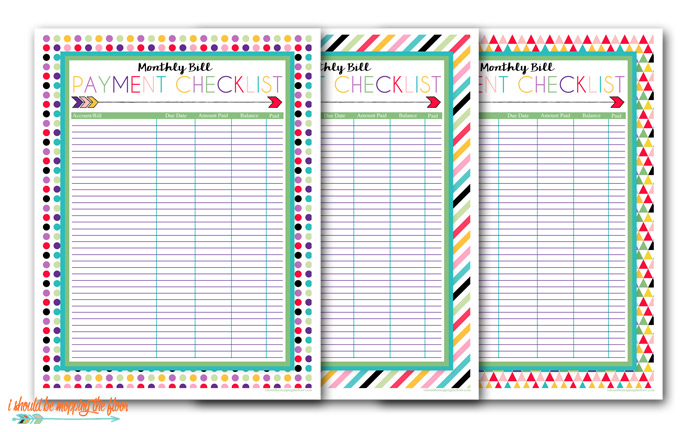 Free Printable Monthly Bill Pay Checklist | i should be mopping ...